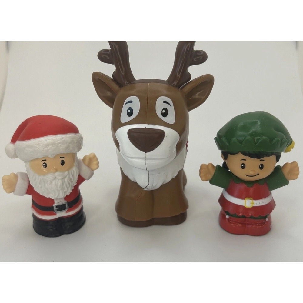 Fisher Price Little People Santa Claus Reindeer Elf Christmas Set Of 3 Figures